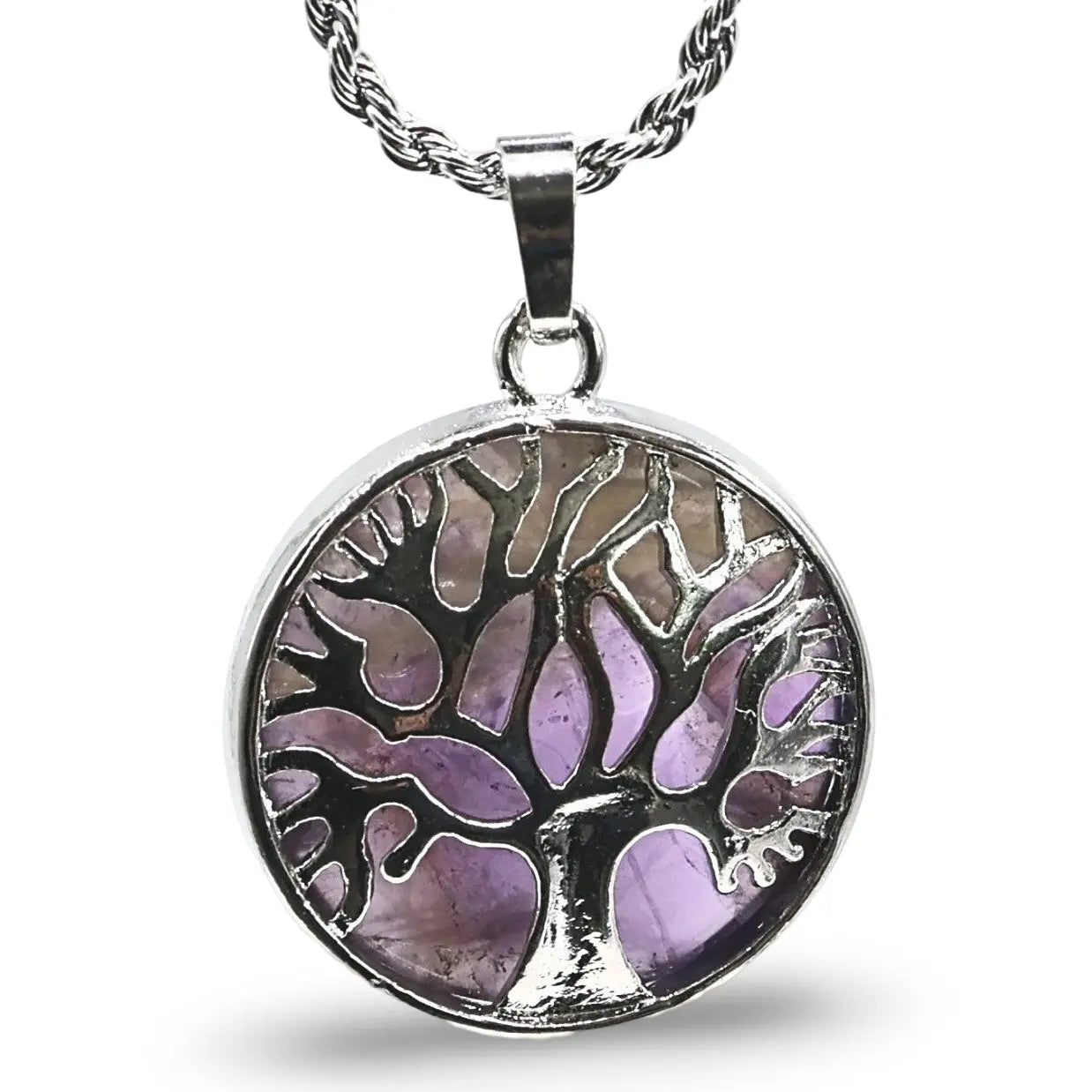 Necklace - Amethyst & Tree of Life - Flat Rond -Amethyst -Arômes & Évasions