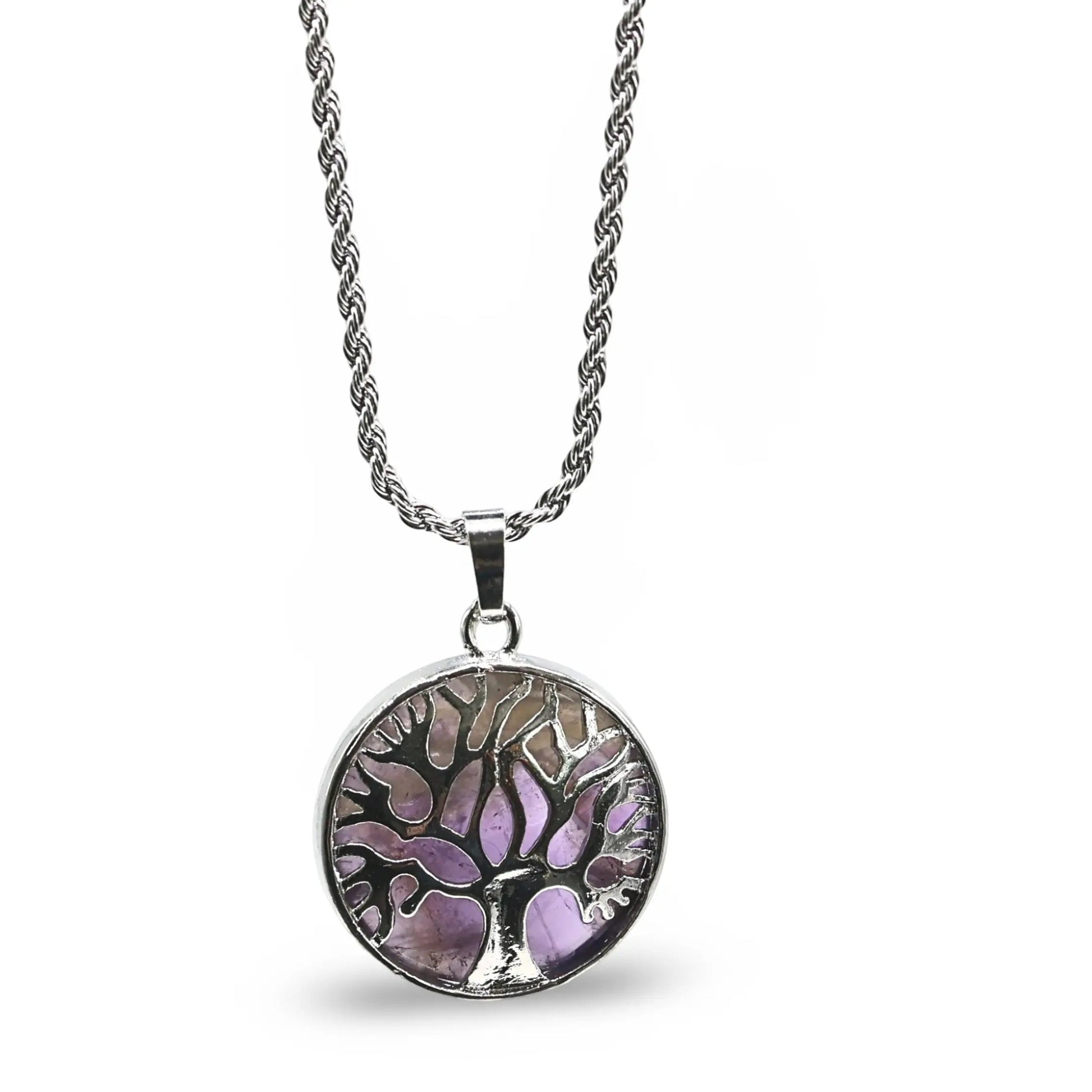 Necklace - Amethyst & Tree of Life - Flat Rond -Amethyst -Arômes & Évasions