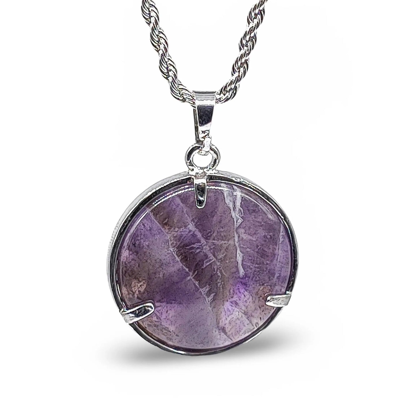 Necklace -Flat Round with Tree of Life -Amethyst -Amethyst -Arômes & Évasions