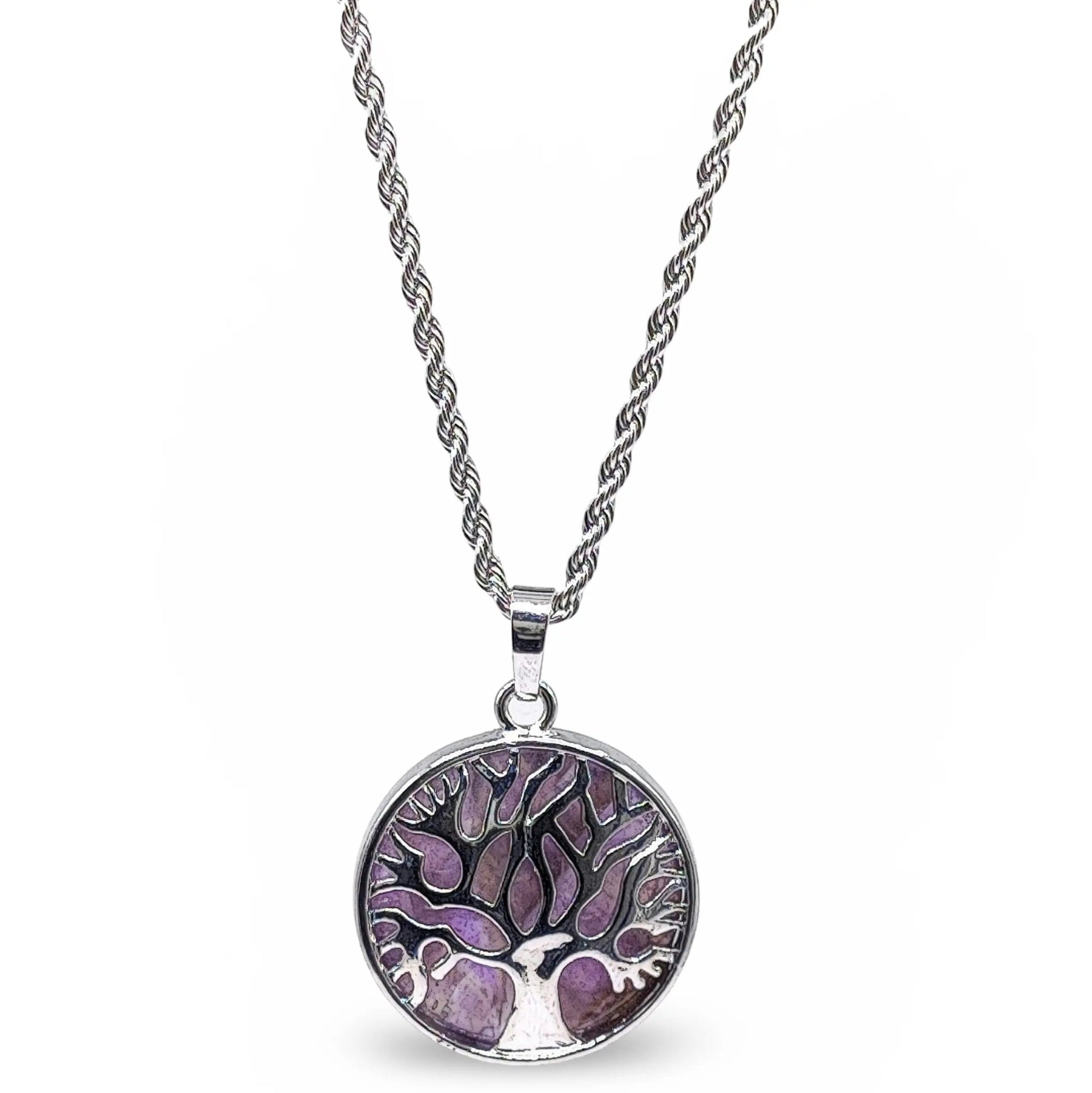 Necklace -Flat Round with Tree of Life -Amethyst -Amethyst -Arômes & Évasions