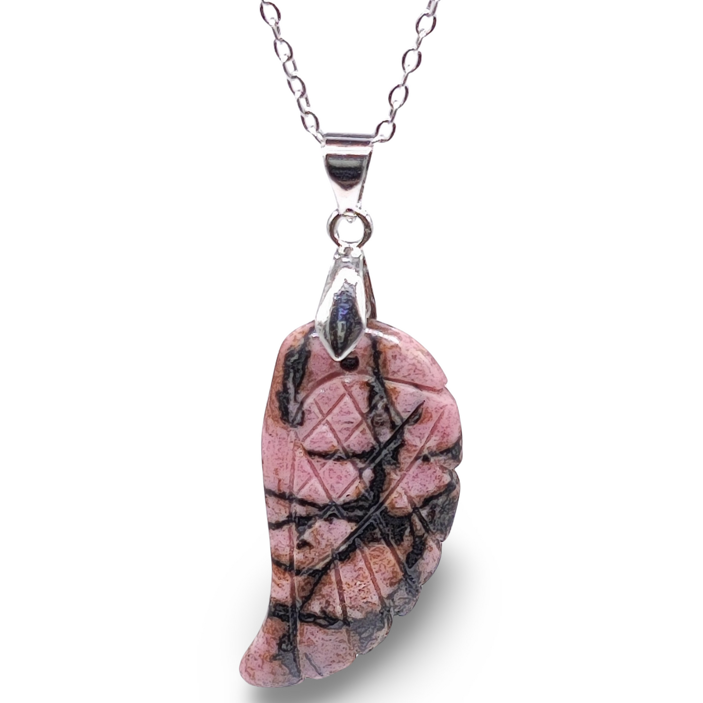 Necklace - Gemstone - Angel Wings - Rhodonite
