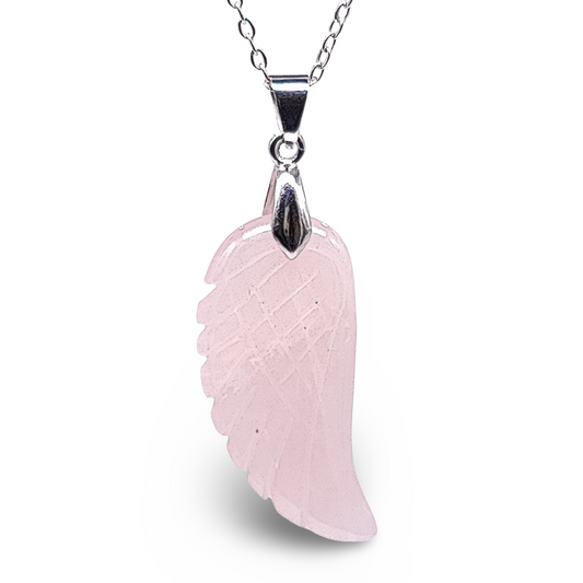 Necklace - Gemstone - Small Angel Wings - Rose Quartz