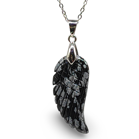Necklace - Gemstone - Angel Wings - Snowflake Obsidian - Cayve's Mystic Nature Wholesale