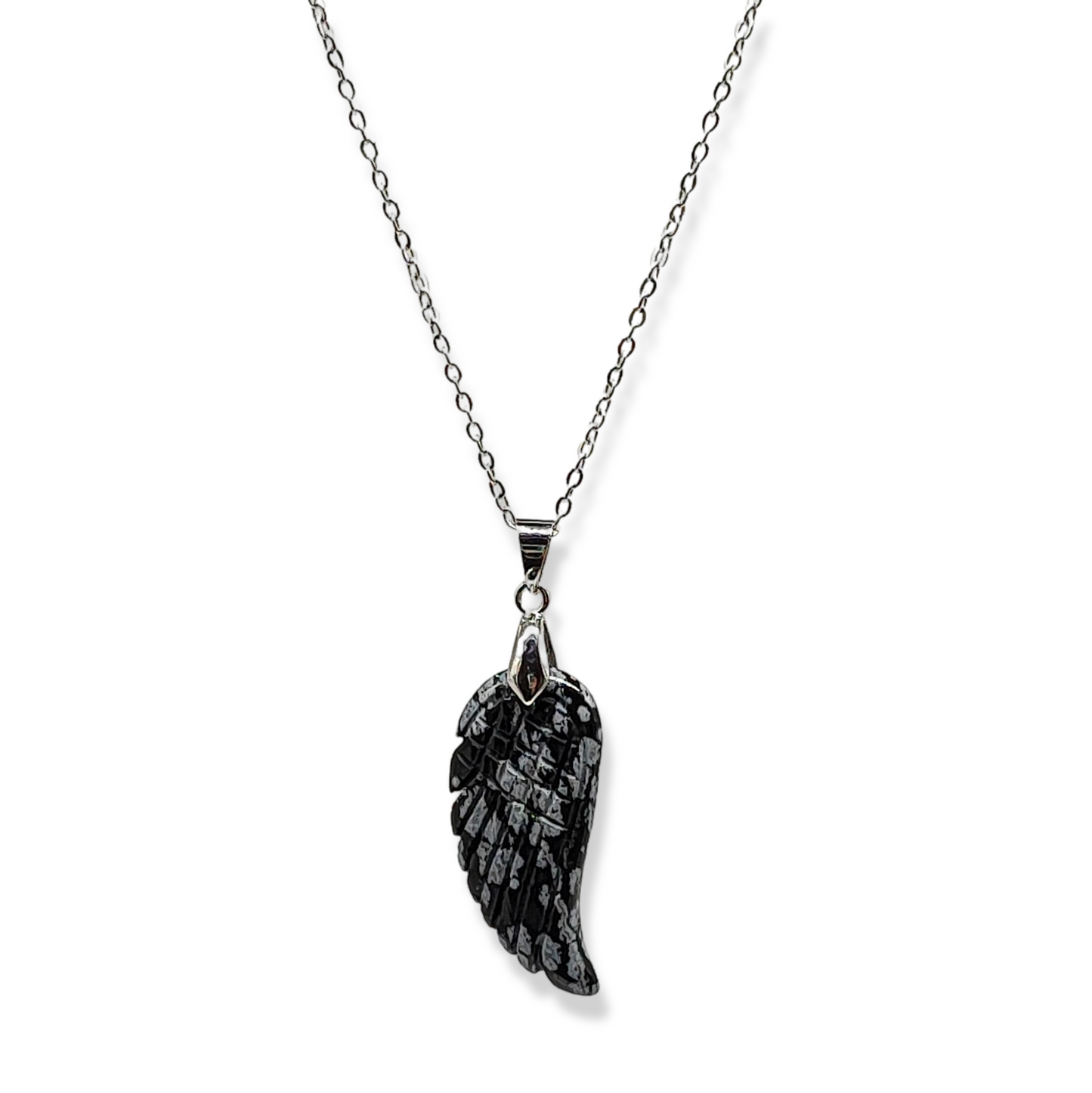 Necklace - Gemstone - Angel Wings - Snowflake Obsidian