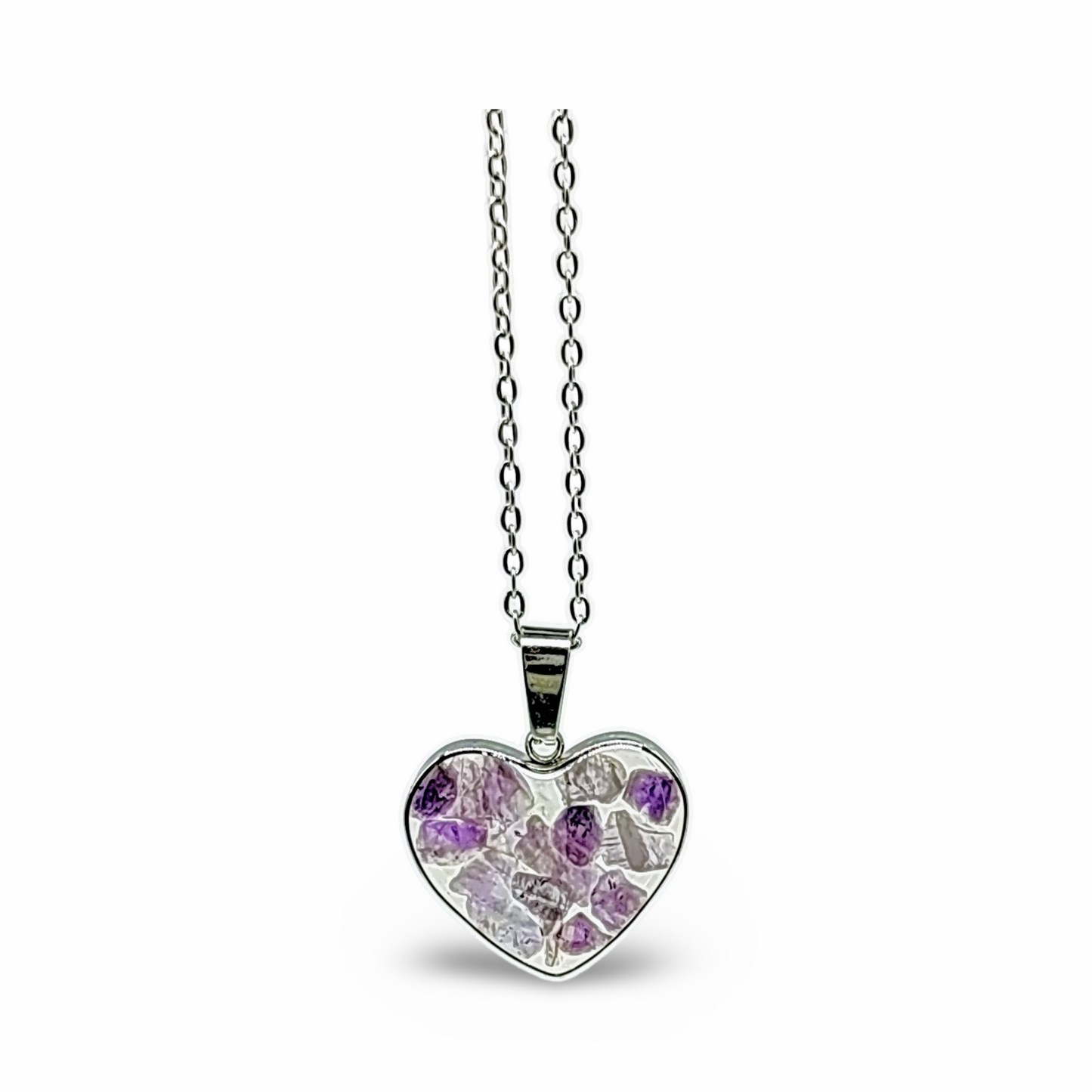 Necklace - Heart Shaped Glass Bottle - Amethyst