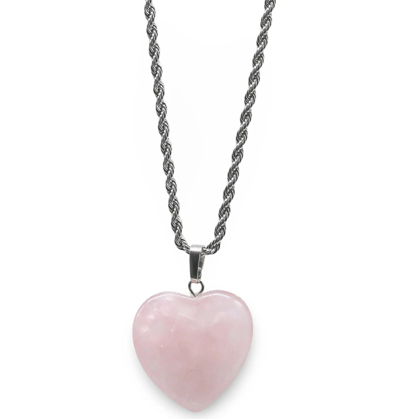 Necklace - Heart Shaped - Rose Quartz -Rose Quartz -Arômes & Évasions