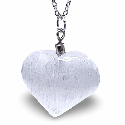 Necklace -Heart Shaped -Selenite -Selenite -Arômes & Évasions