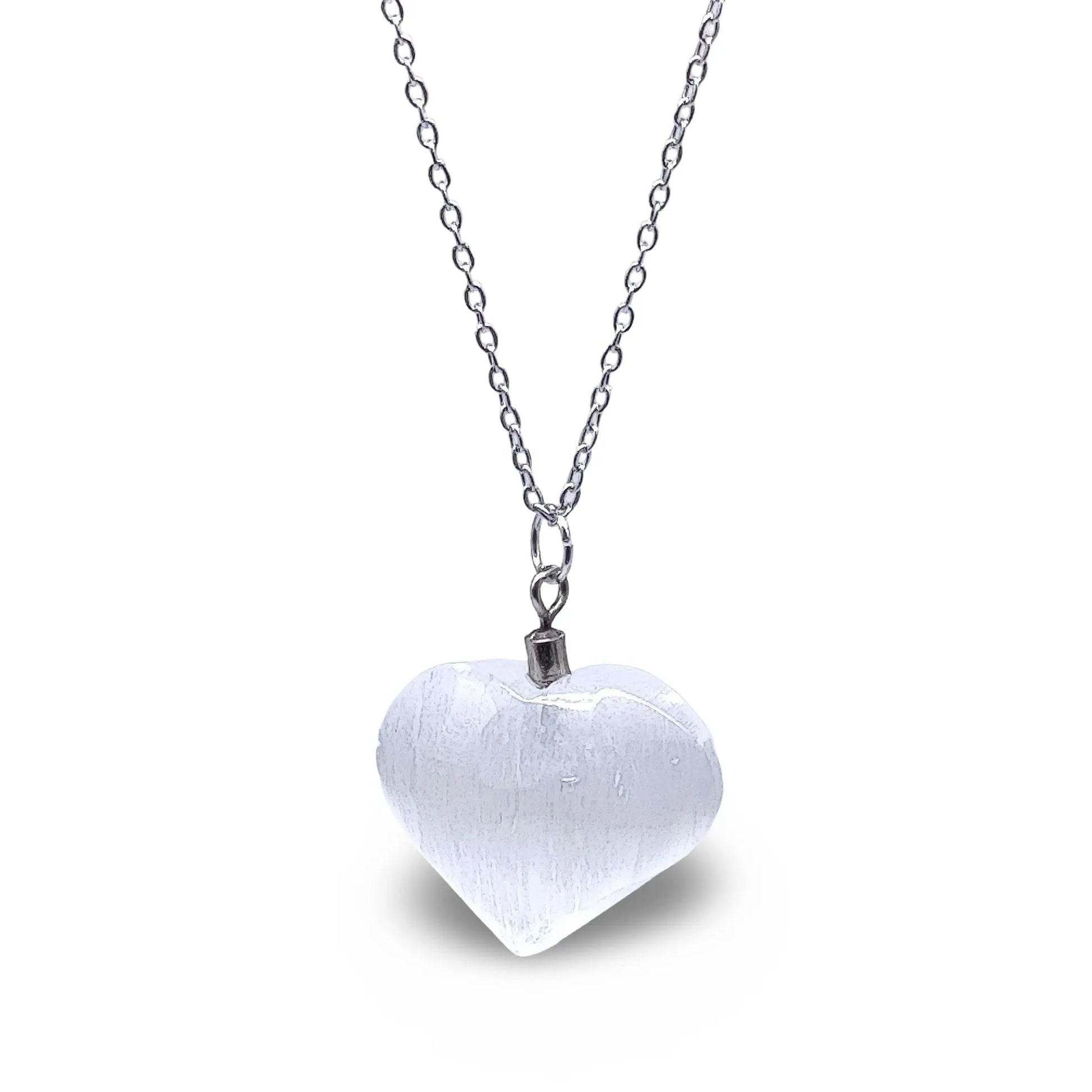 Necklace -Heart Shaped -Selenite -Selenite -Arômes & Évasions