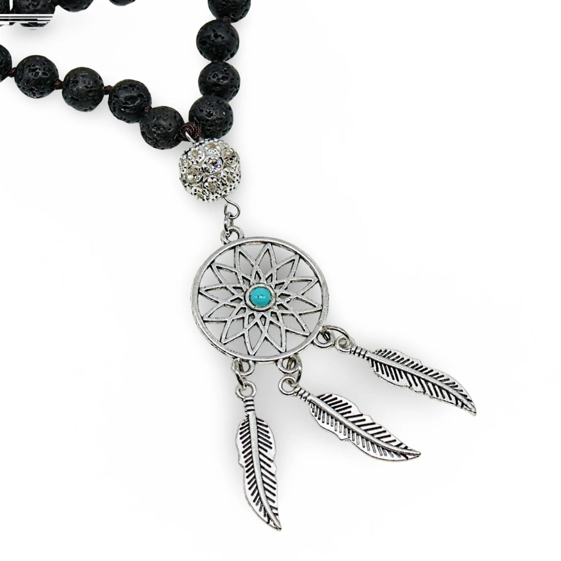 Bracelet / Necklace - Multi Strand - Lava Stone Turquoise with Dream Catcher - -Arômes & Évasions