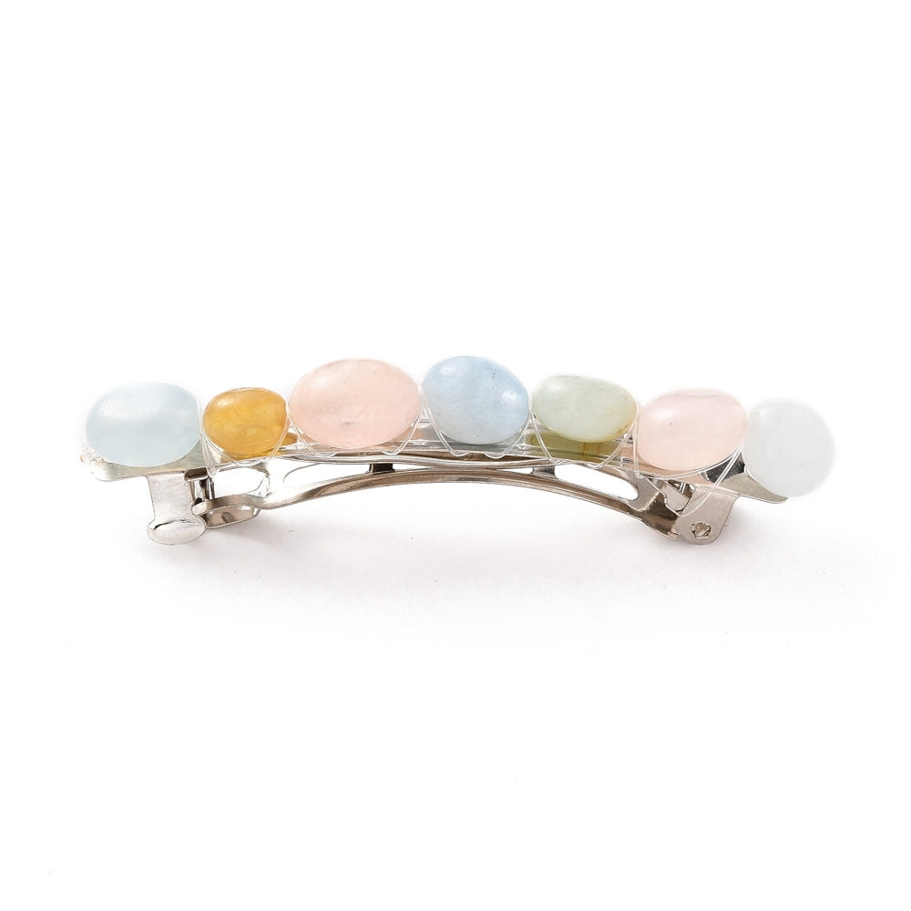 Hair Acessories - Iron Hair Barrette with Natural Gemstone Beads Mixed Stones