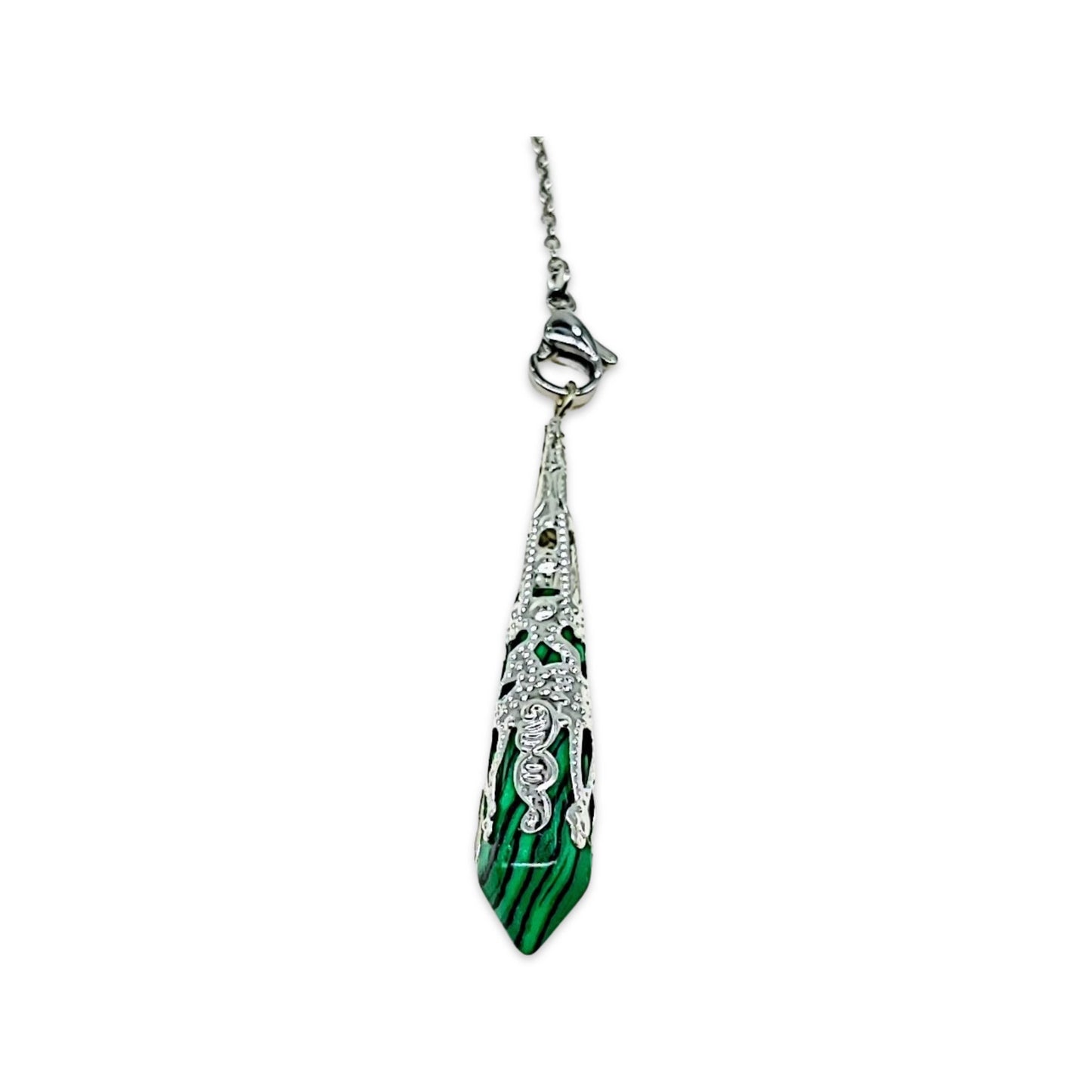 Pendulum -Pointed -Malachite -Stainless Steel Findings