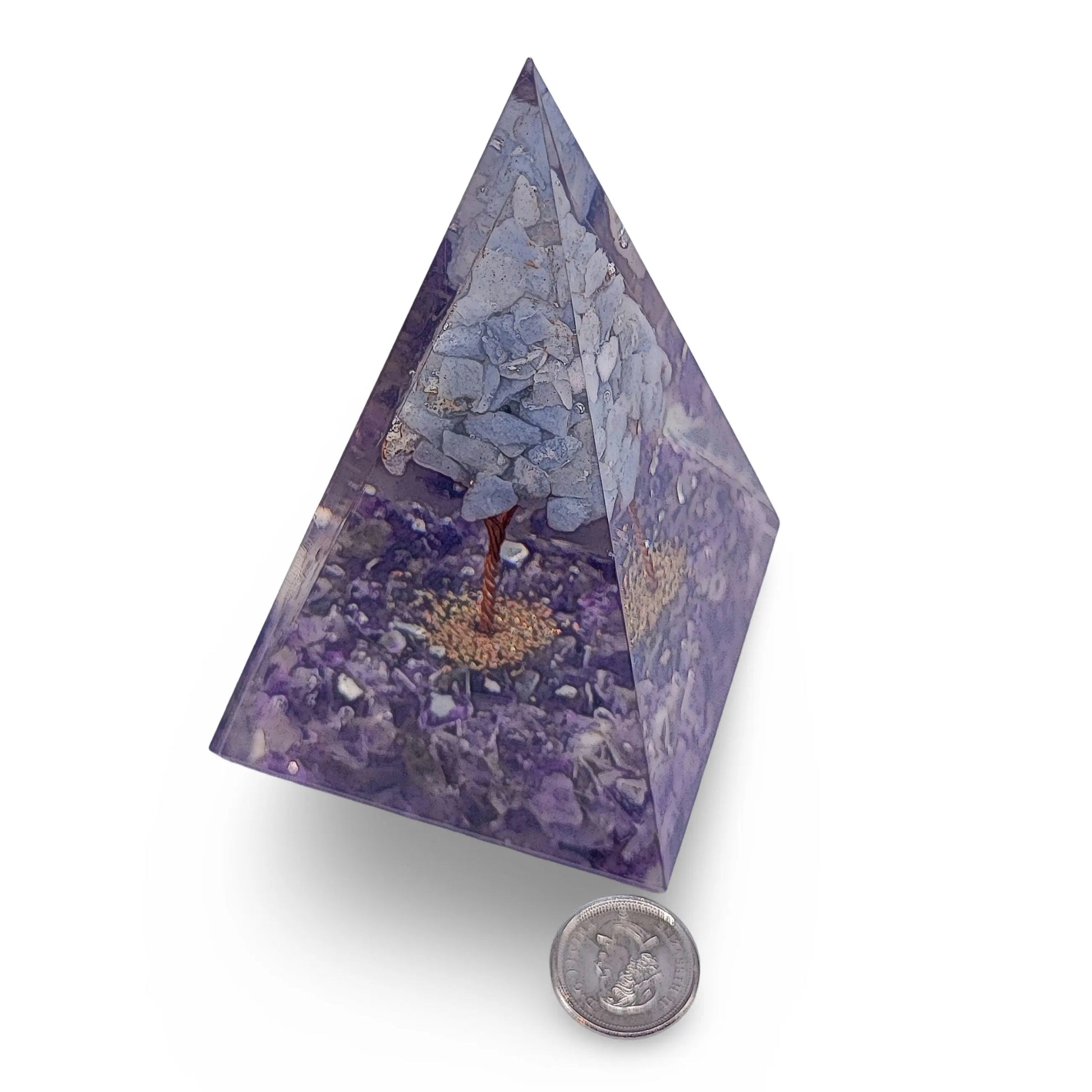Pyramid -Orgonite -Amethyst Gemstones -Angelite Tree -Pyramid -Arômes & Évasions