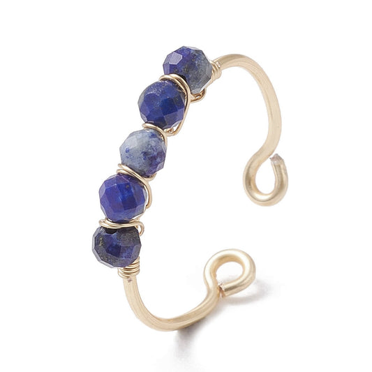 Ring - Copper Wire Wrapped - Natural Lapis Lazuli - Adjustable - Arômes et Évasions