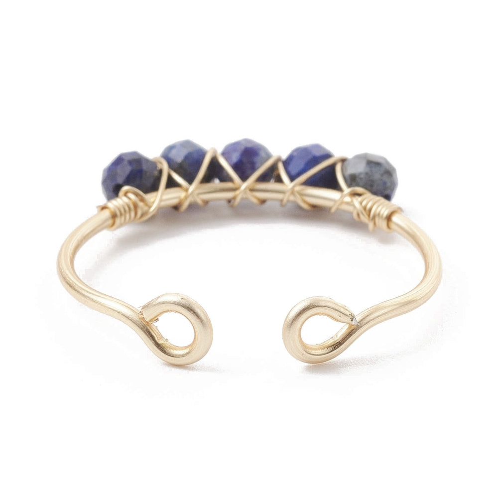 Ring - Copper Wire Wrapped - Natural Lapis Lazuli - Adjustable - Arômes et Évasions