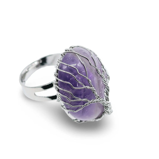 Ring - Amethyst with Tree of Life - Adjustable -Amethyst -Arômes & Évasions