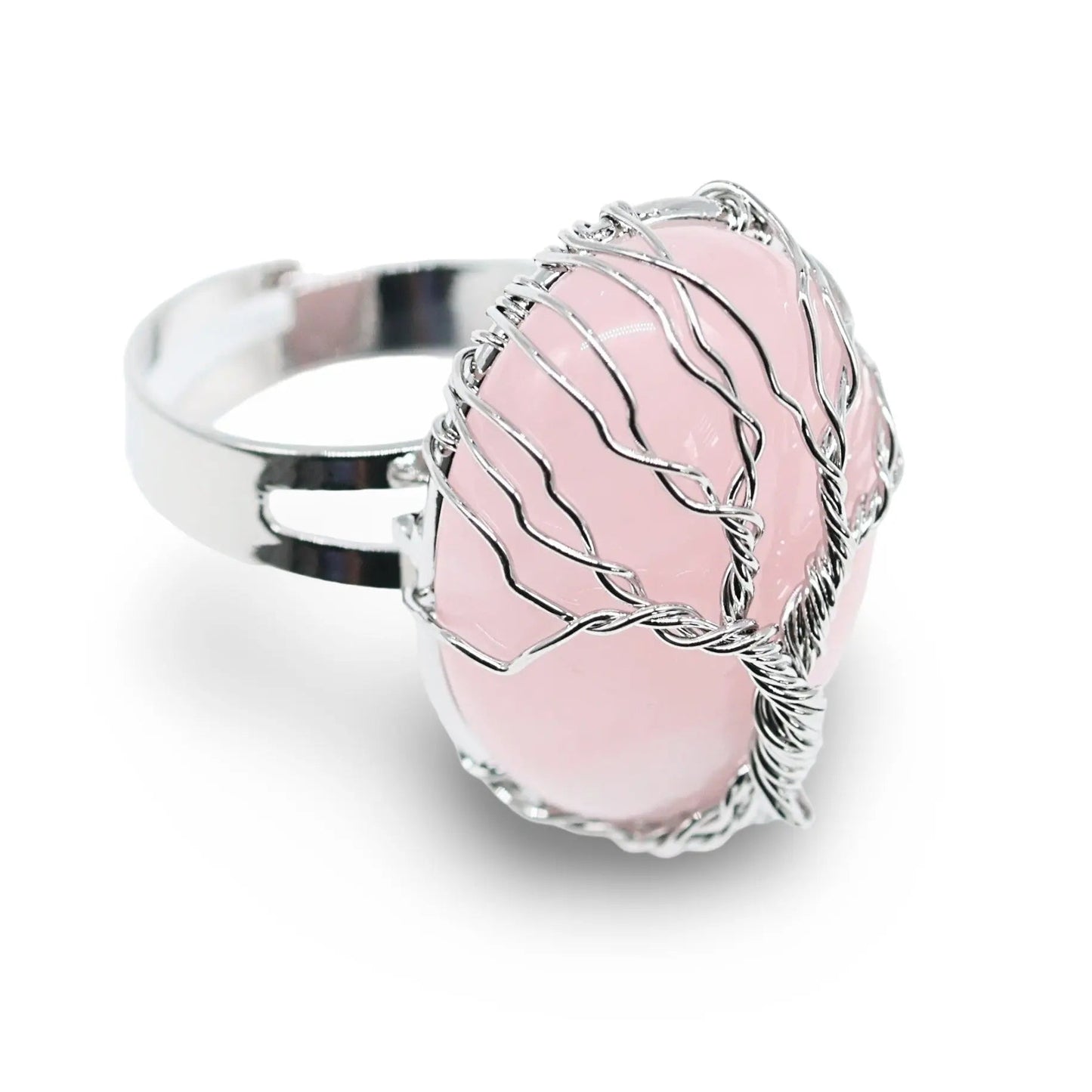 Ring - Rose Quartz with Tree of Life - Adjustable -Rose Quartz -Arômes & Évasions