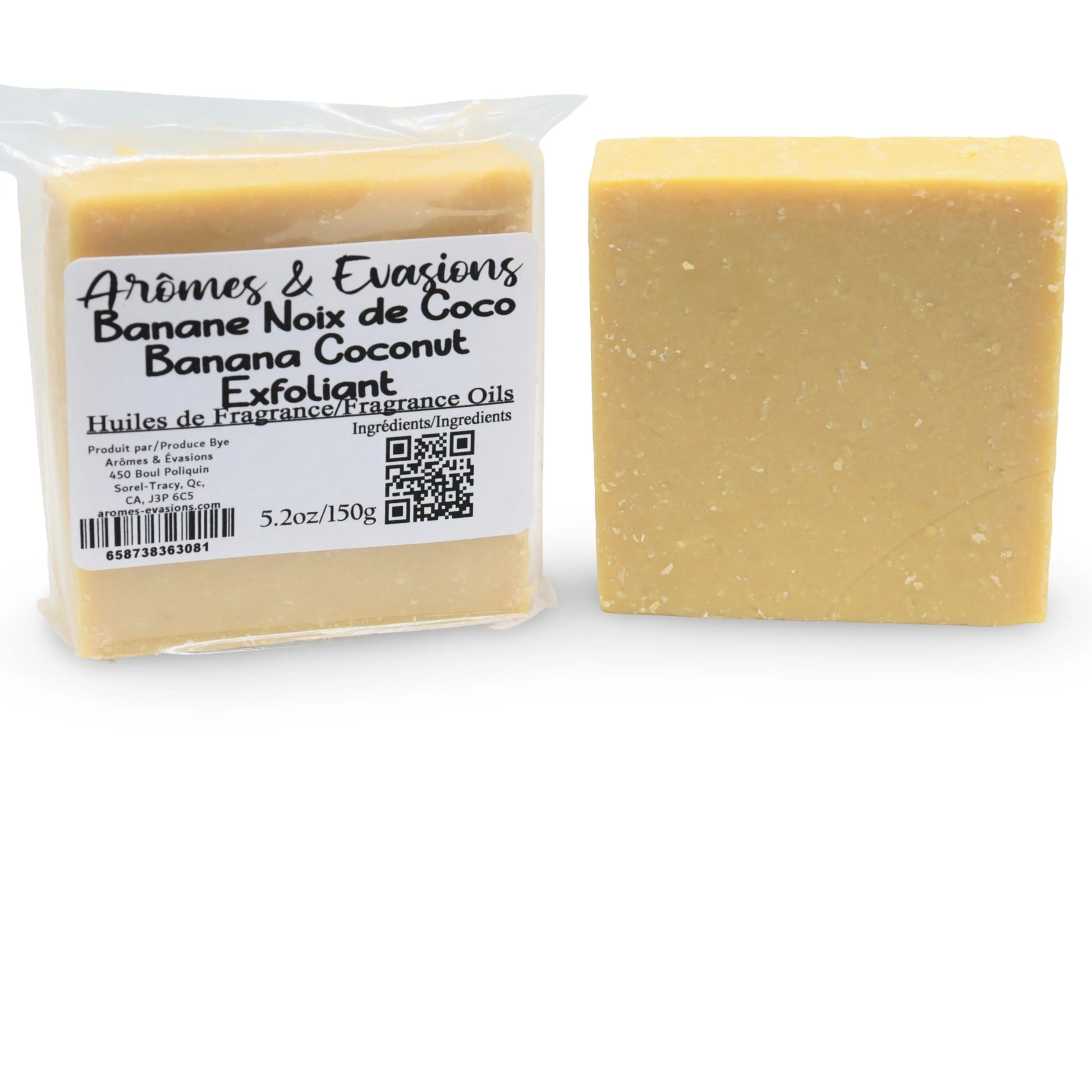 Soap Bar - Cold Process - Exfoliant - Banana Coconut - 5.2oz -Fruity Perfum -Arômes & Évasions