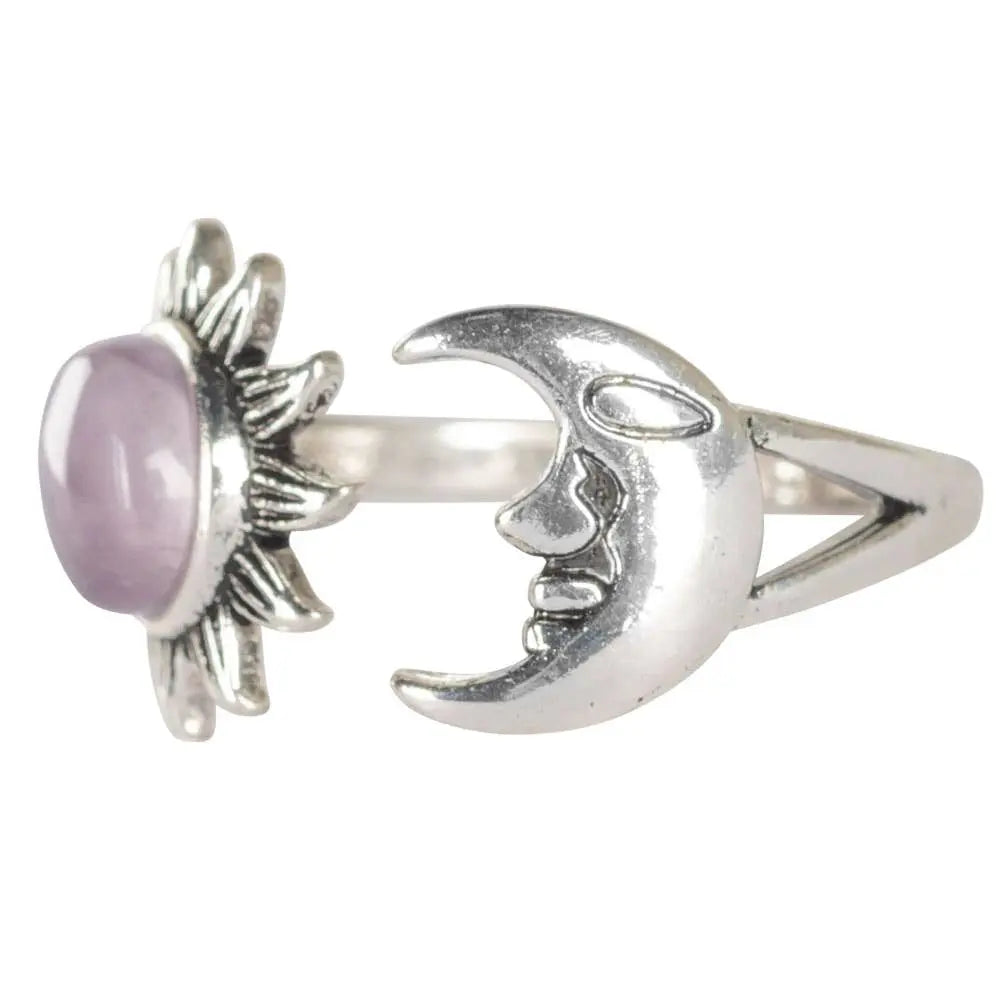 Ring - Amethyst Sun & Moon - Adjustable - Arômes et Évasions