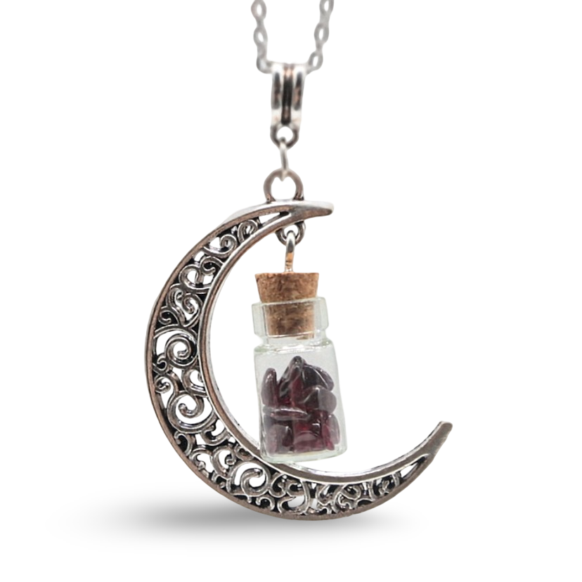 Necklace - Moon Bottle - Garnet