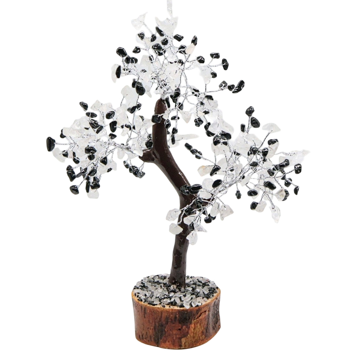 Déco Maison - Arbre de Pierre - Quartz de Cristal & Tourmaline Noire - 9-11"H - 300 Éclats de Pierre