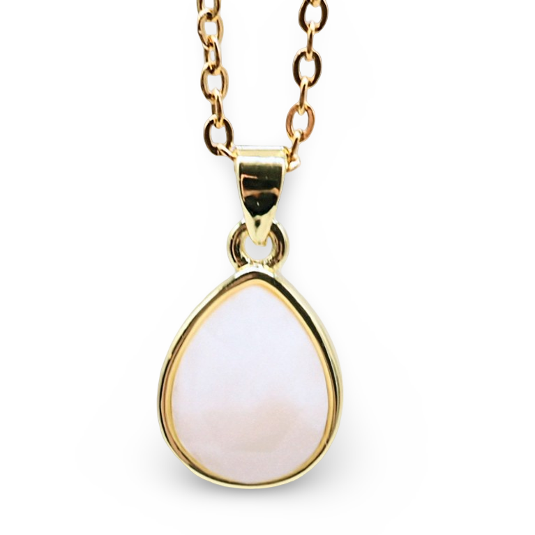 Collier - Pierre de Lune Arc-en-Ciel Naturelle et Laiton Doré - Forme de Larme