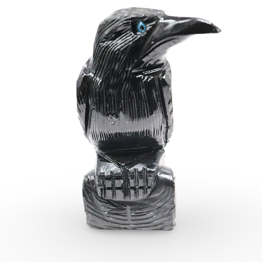 Animal Totem - Pierre Sculptée - Onyx Noir du Pérou Extra Large - Corbeau