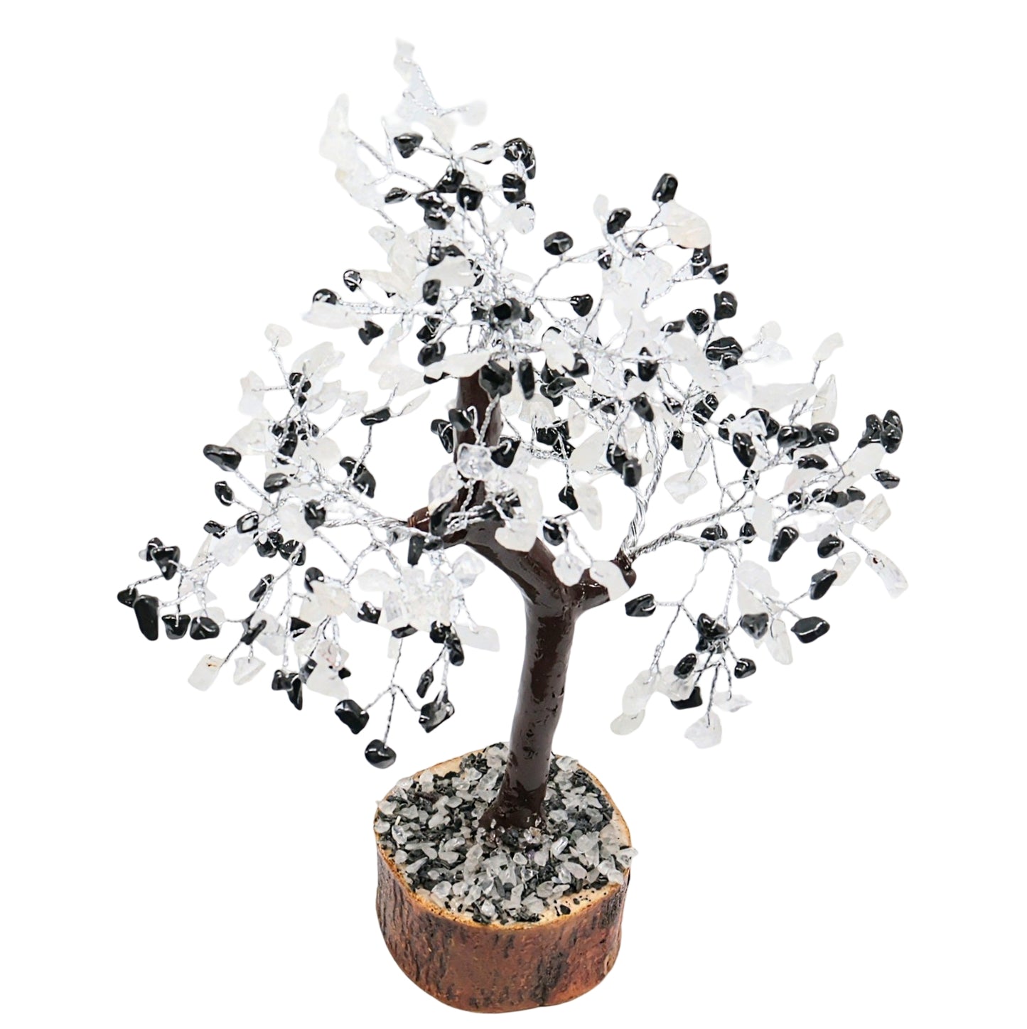 Déco Maison - Arbre de Pierre - Quartz de Cristal & Tourmaline Noire - 9-11"H - 300 Éclats de Pierre