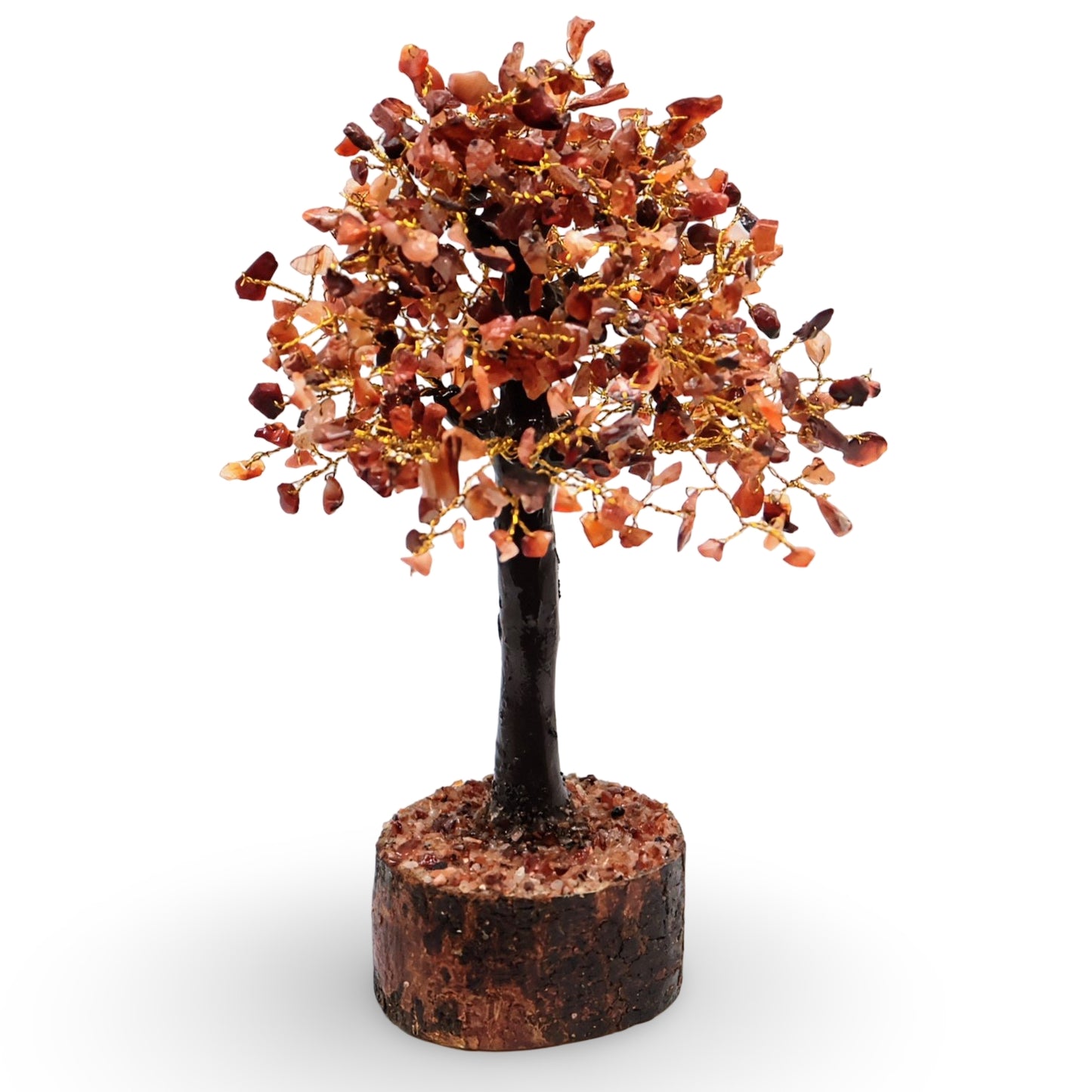 Déco Maison - Arbre de Pierre - Cornaline - 10-12'' - 500 Éclats de Pierre - Fil Doré