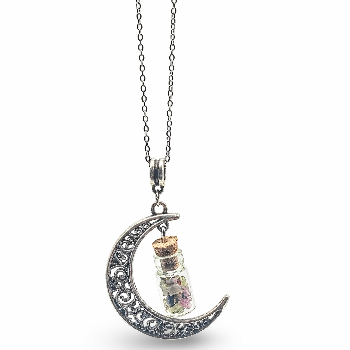 Collier - Bouteille Lune - Tourmaline Mélangée