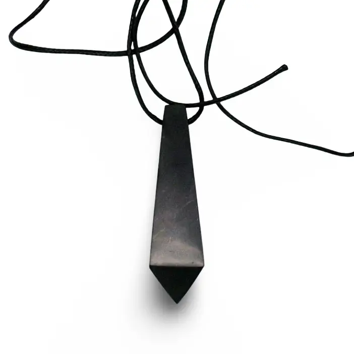 Collier - Shungite AAA - Pendentif pointe de cristal facetté prisme hexagonal