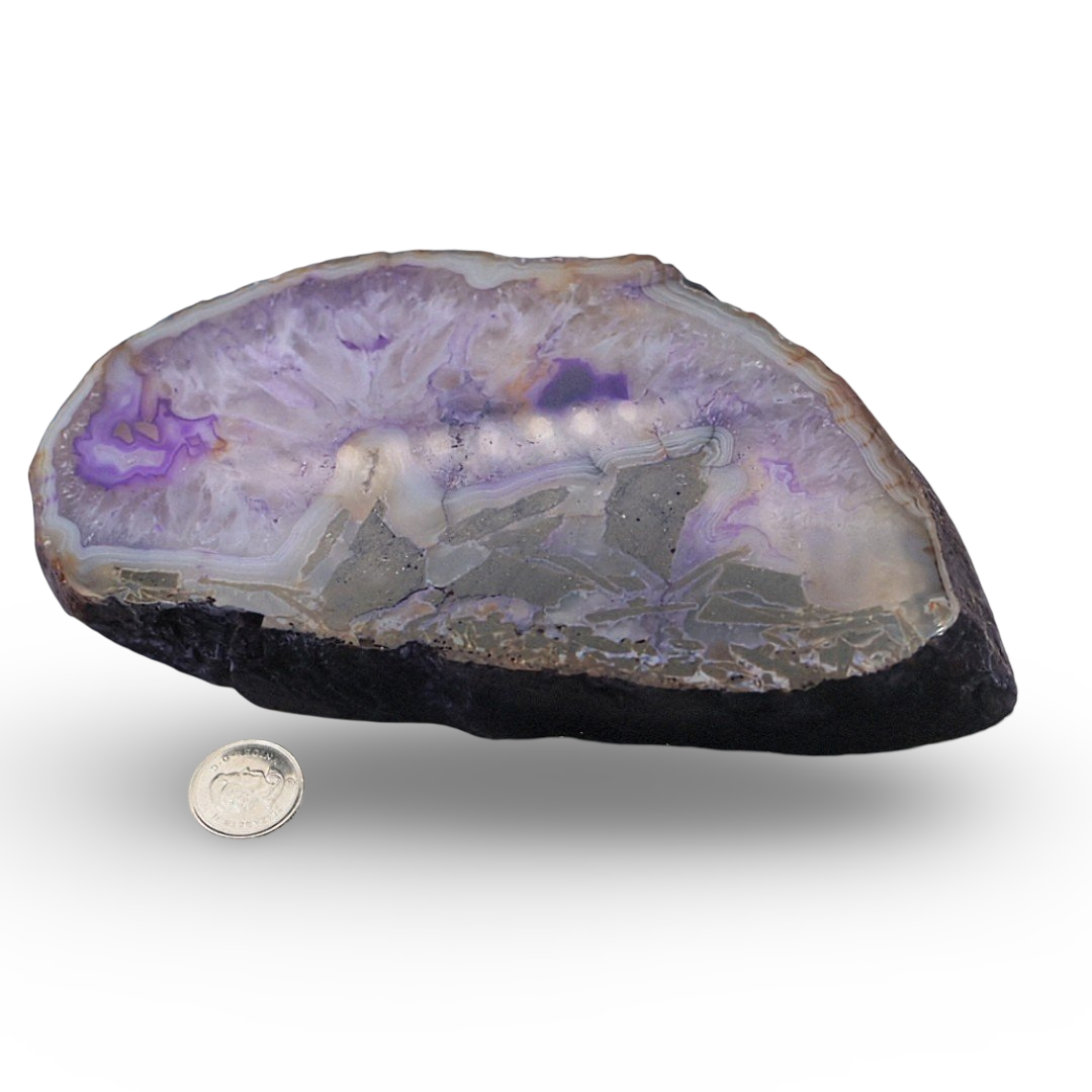 Pierre - Tranche de Géode d'Agate Violette - Spécimen de 556 g