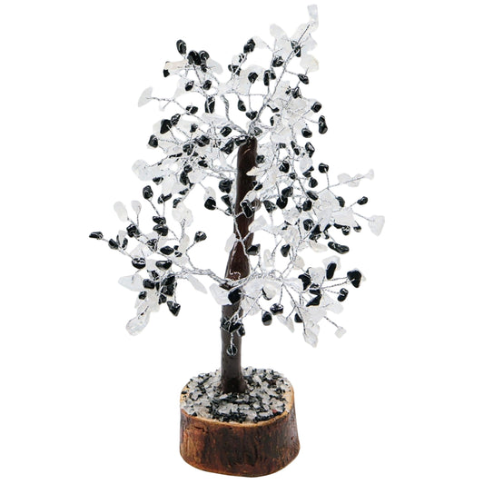 Déco Maison - Arbre de Pierre - Quartz de Cristal & Tourmaline Noire - 9-11"H - 300 Éclats de Pierre
