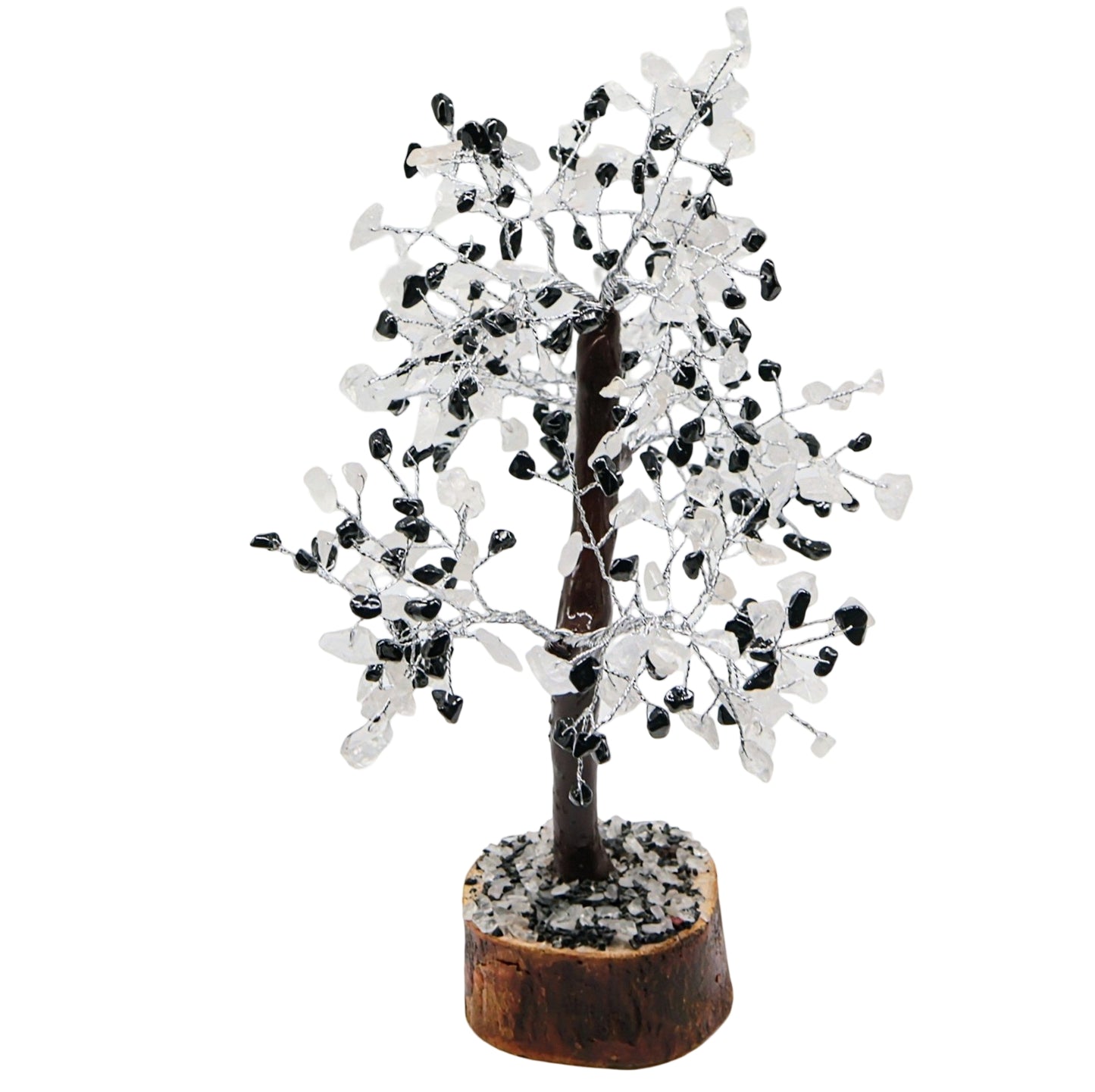 Déco Maison - Arbre de Pierre - Quartz de Cristal & Tourmaline Noire - 9-11"H - 300 Éclats de Pierre