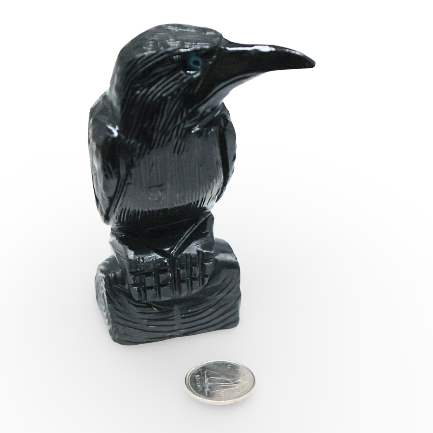 Animal Totem - Pierre Sculptée - Onyx Noir du Pérou Extra Large - Corbeau
