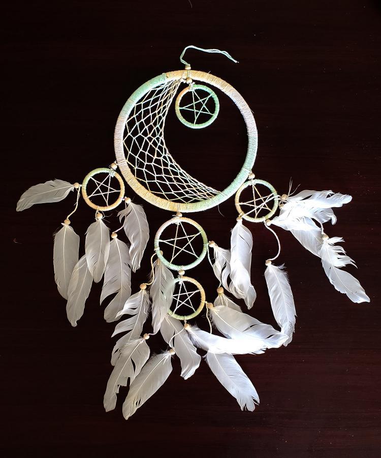 Home Decor - Dreamcatcher - 5 Pentacle & Crescent Moon - Tie Dye Color - 6" Diameter