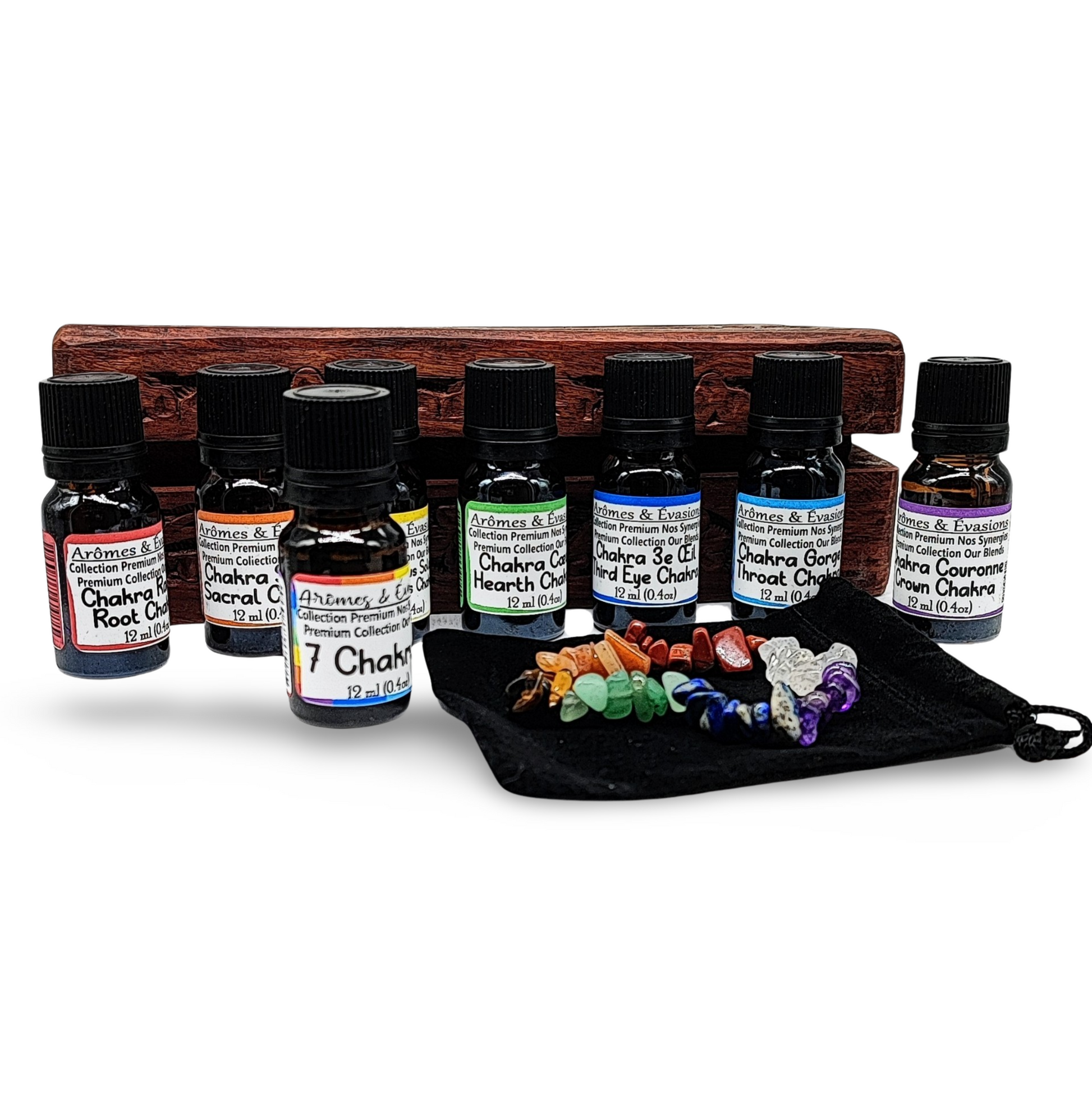 7 Chakras -Essential Oil & Bracelet -Deluxe Gift Set with Wood Box -Limited Edition - Arômes et Évasions