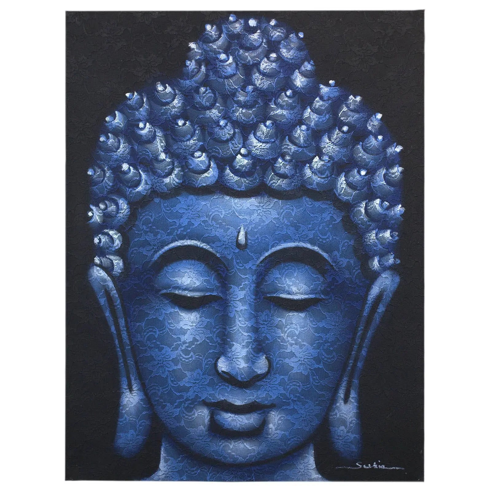 BAP-07 - Buddah Painting - Blue Brocade Detail - -Aromes Evasions 