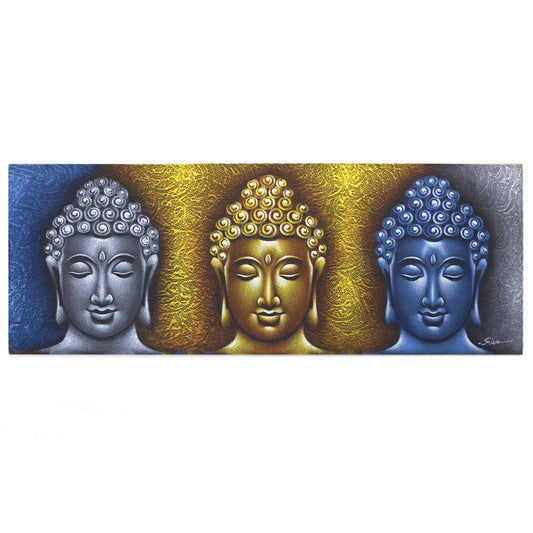 BAP-14 - Buddha Painting - Three Heads Gold Detail - -Aromes Evasions 