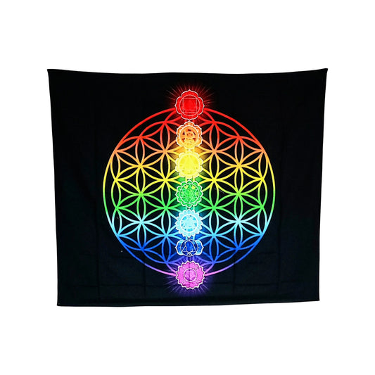 Banner -Wall Decor - Rayonne Tapestry -Flower of Life & 7 Chakras -Wall Decor -Aromes Evasions 
