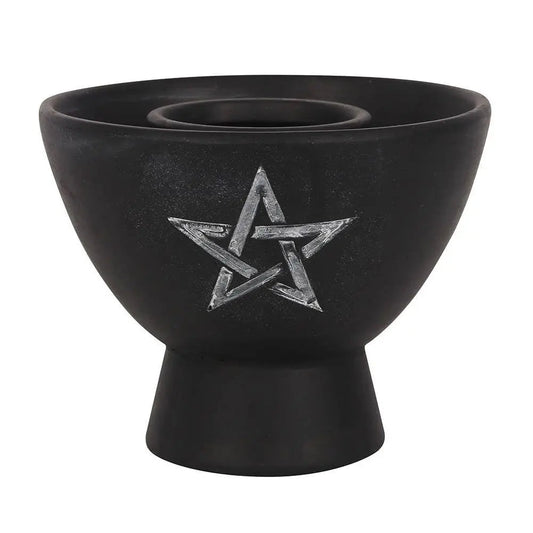 Black Pentagram Terracotta Smudge Bowl - -Aromes Evasions 