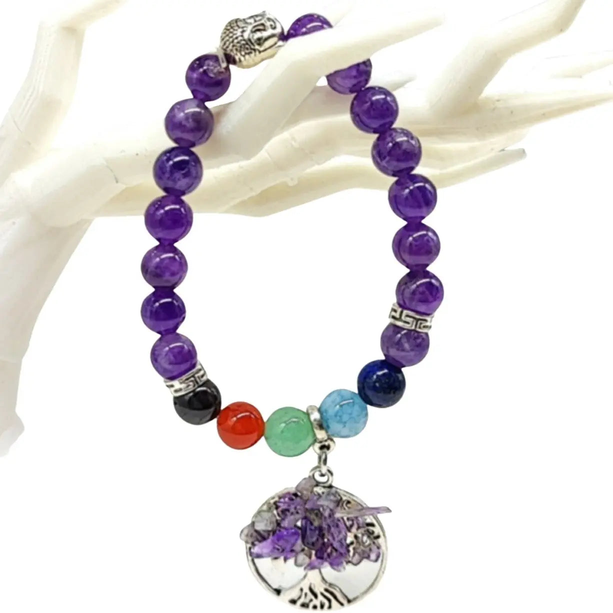 Bracelet -7 Chakras -Tree Of Life -Amethyst -8mm -8mm -Aromes Evasions 