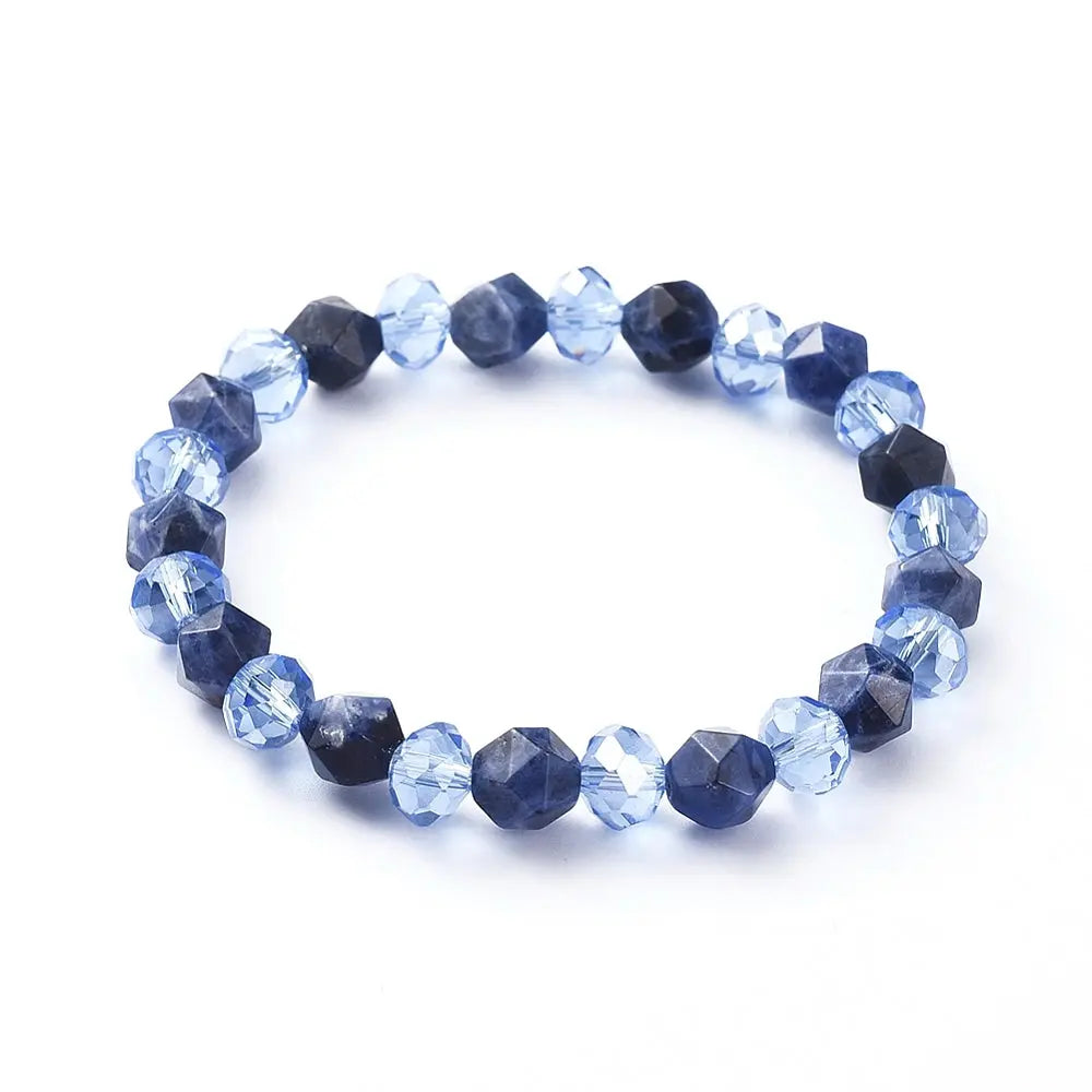 Bracelet -Natural Sodalite with Electroplate -Faceted -8mm -8mm -Aromes Evasions 