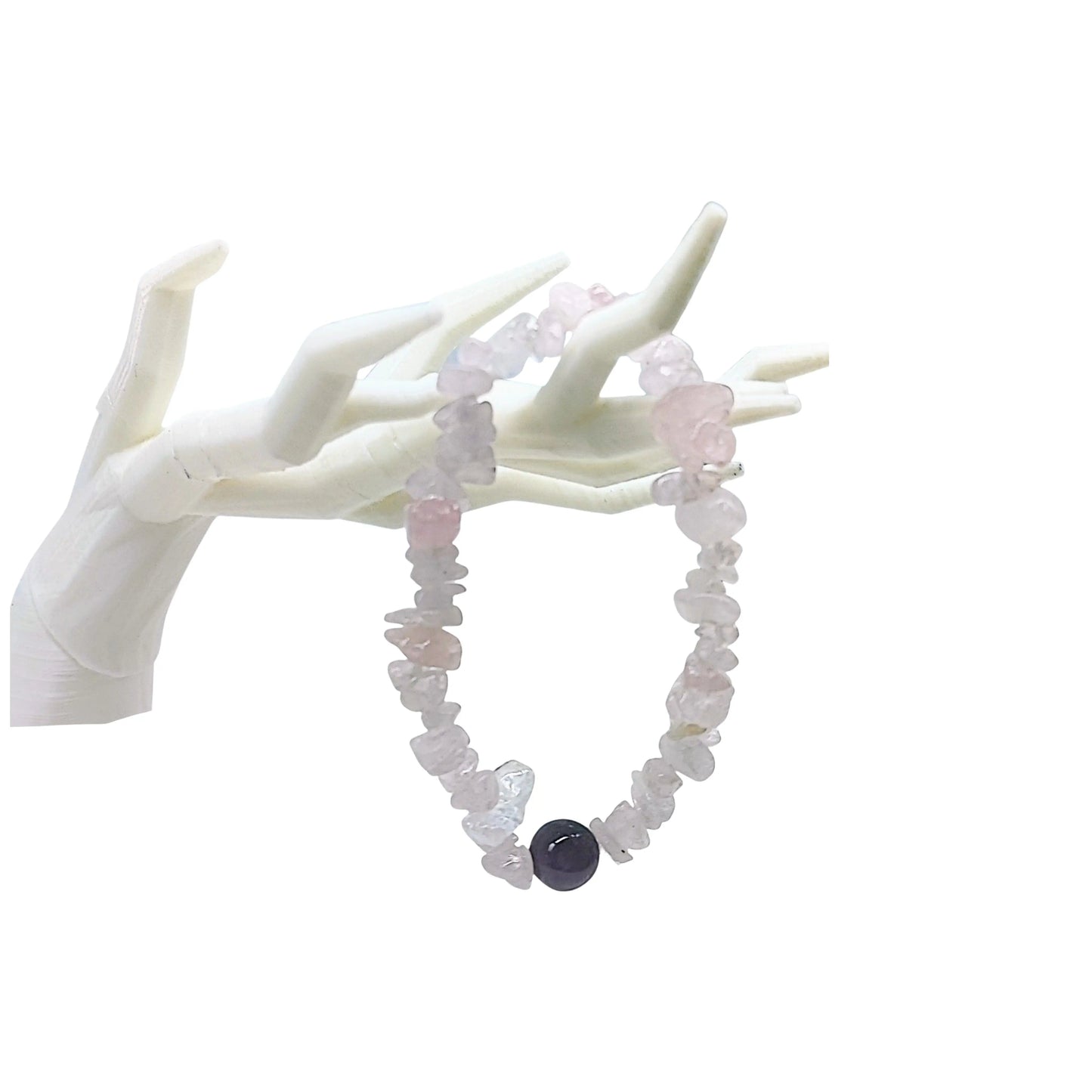 Bracelet -Rose Quartz Chips -Amethyst Bead -Chips -Aromes Evasions 