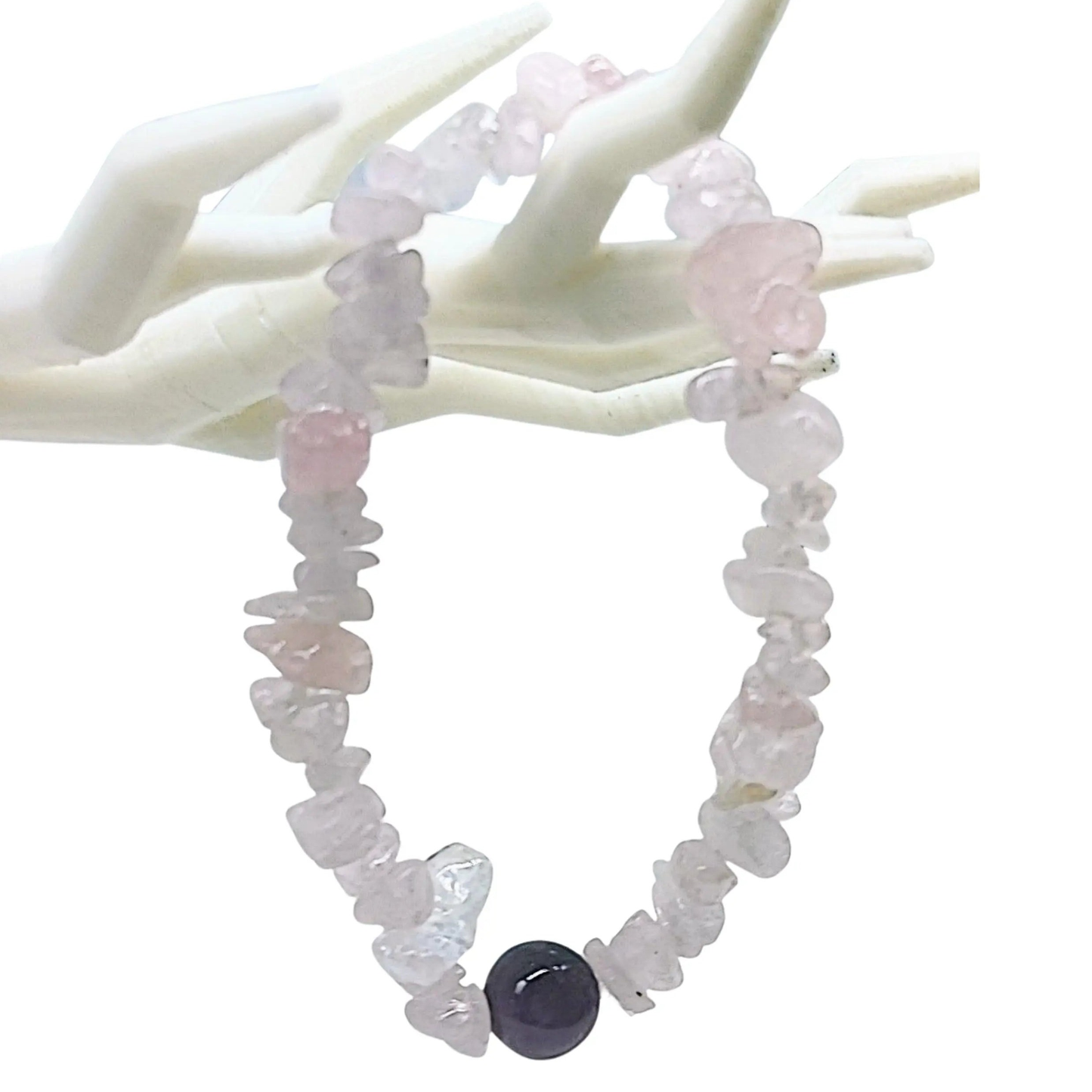 Bracelet -Rose Quartz Chips -Amethyst Bead -Chips -Aromes Evasions 