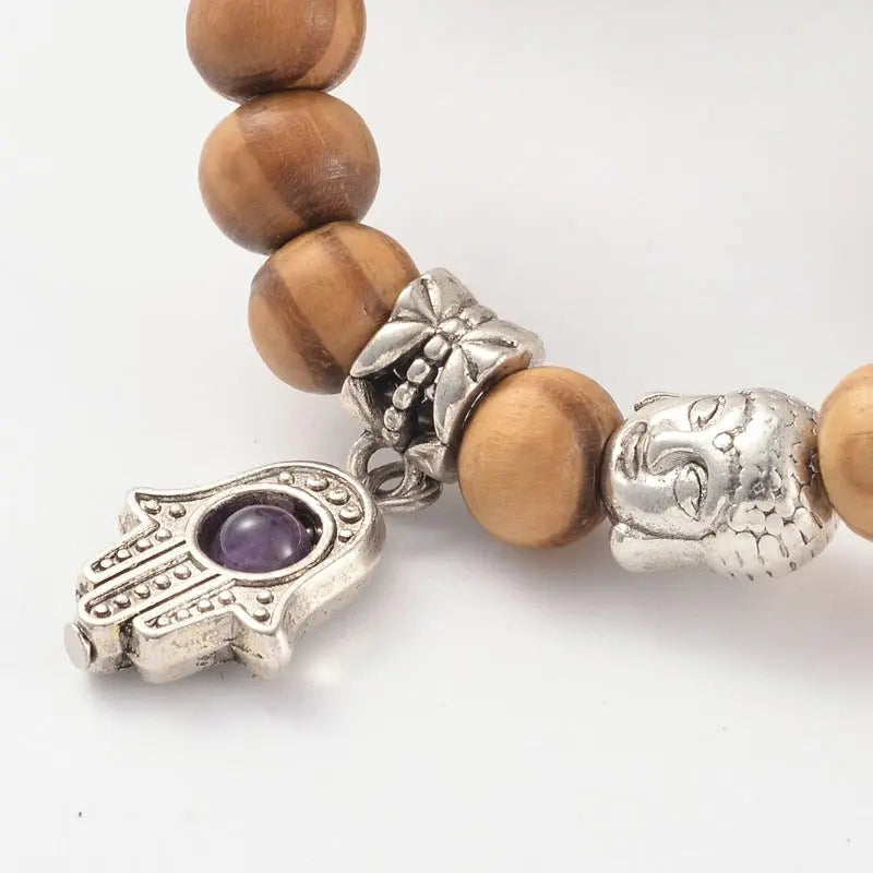 Bracelet -Wood -Fatima Hand -Amethyst -8mm -8mm -Aromes Evasions 