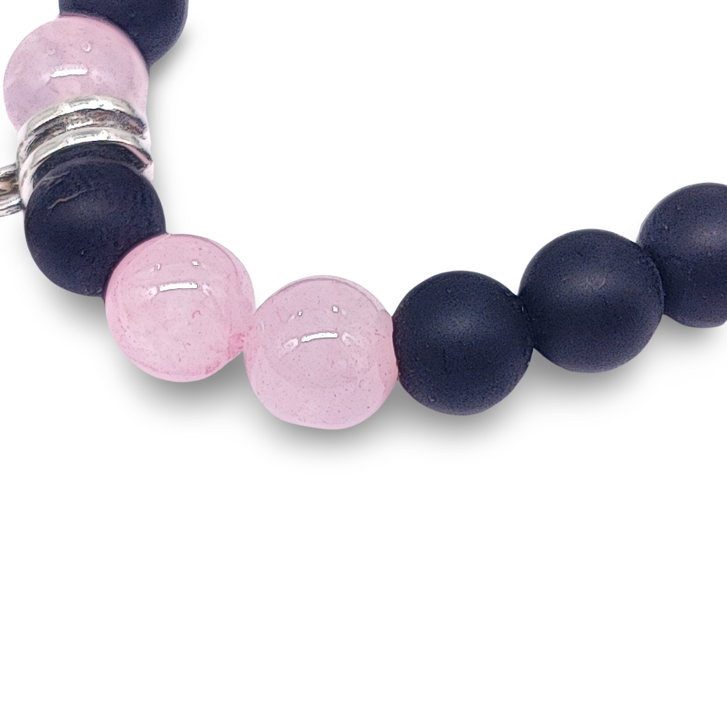 Bracelet -Black Agate Frosted Beads -Rose Quartz Beads -Fatima Hand -8mm - Arômes et Évasions