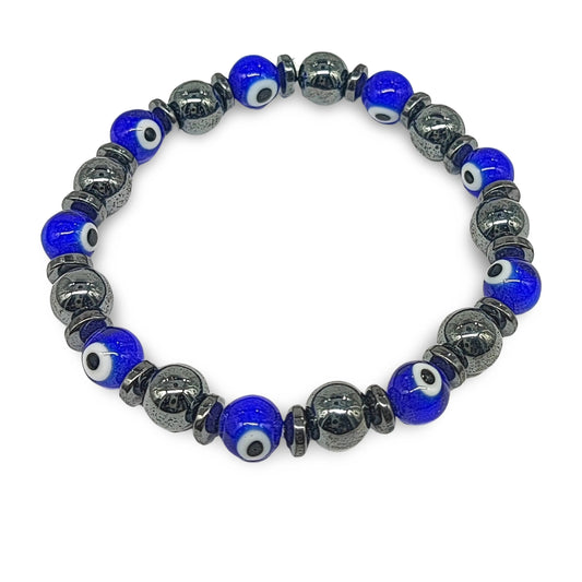 Bracelet -Evil Eye -Hematite -8mm