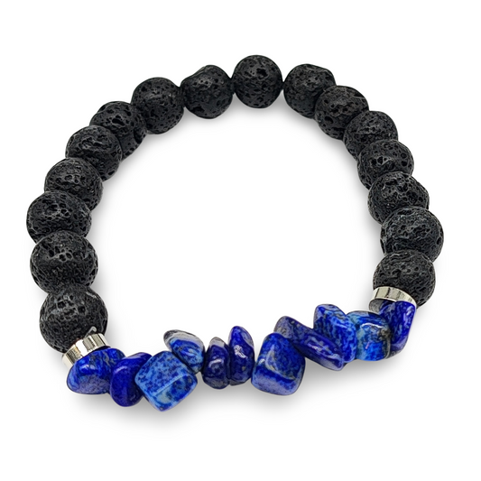 Bracelet -Lava Bead 8mm & Lapis Lazuli Chips - Arômes et Évasions