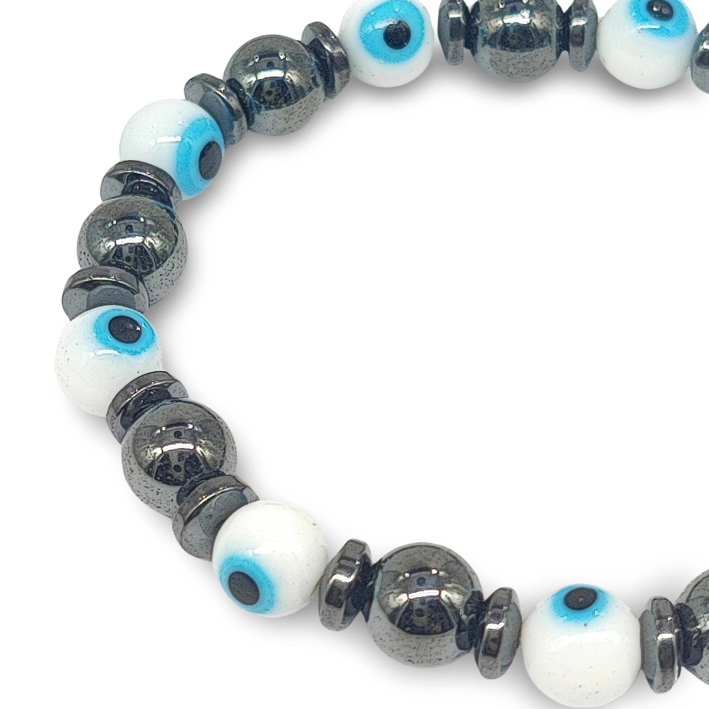 Bracelet -White Evil Eye -Hematite -8mm -8mm -Aromes Evasions