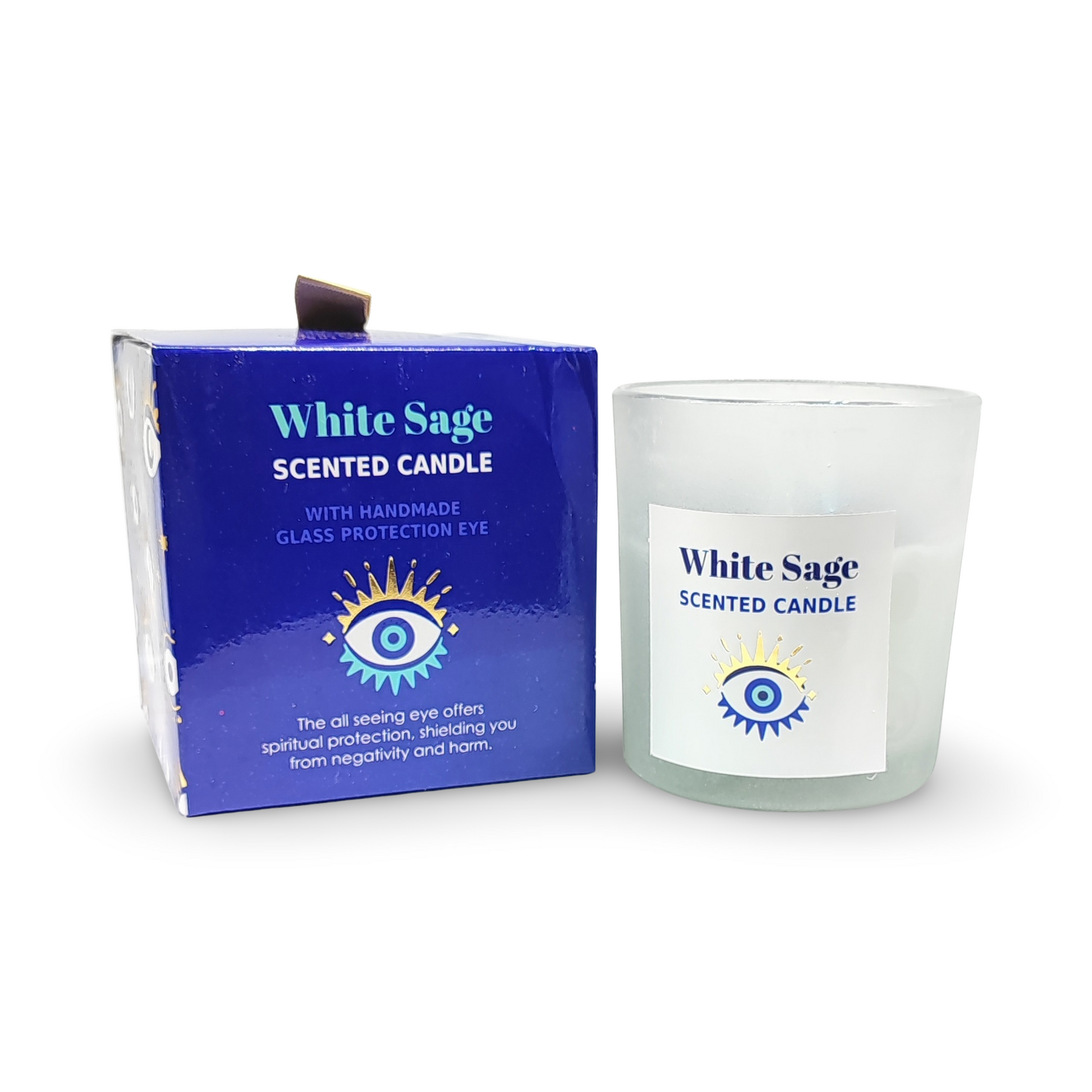 Candle -Evil Eye -White Sage & Crystal Quartz -Protection - Arômes et Évasions
